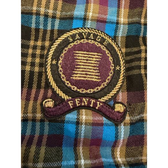 Savage X Fenty Tied Up Tartan Cropped Raw Hem Open Back Pajama Set 1X Plaid NWT - Picture 7 of 10